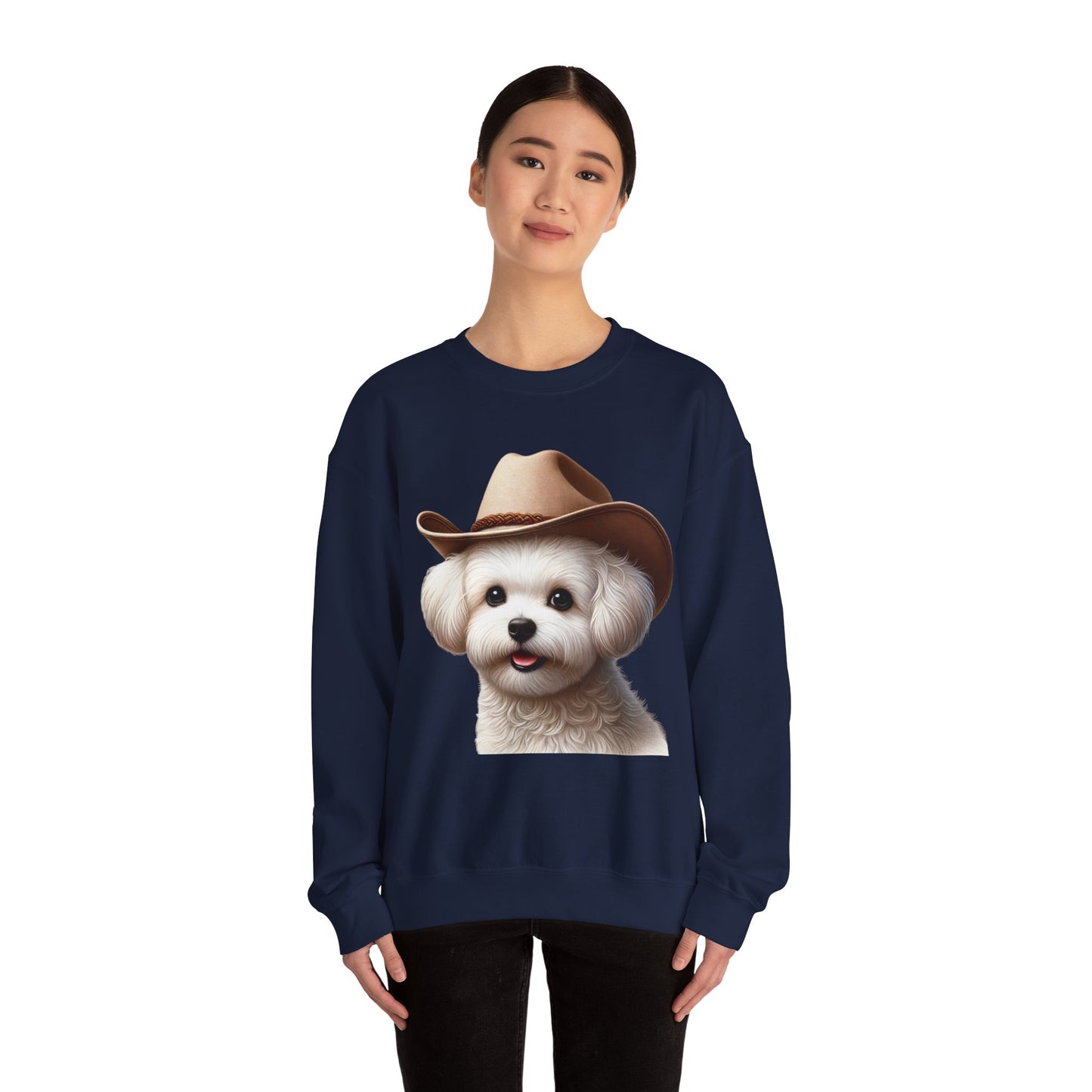 Cute Maltese Wearing A Cowgirl Hat- Adult Crewneck Sweatshirt - Too Cute Pets