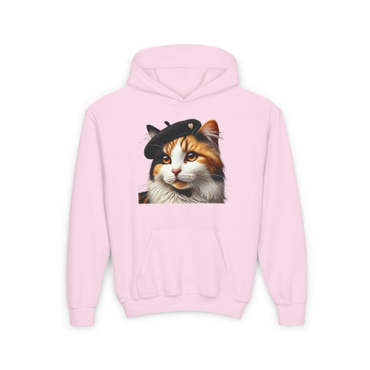 Calico Cat Heart Beret Hoodie - Youth Sweatshirt - Too Cute Pets