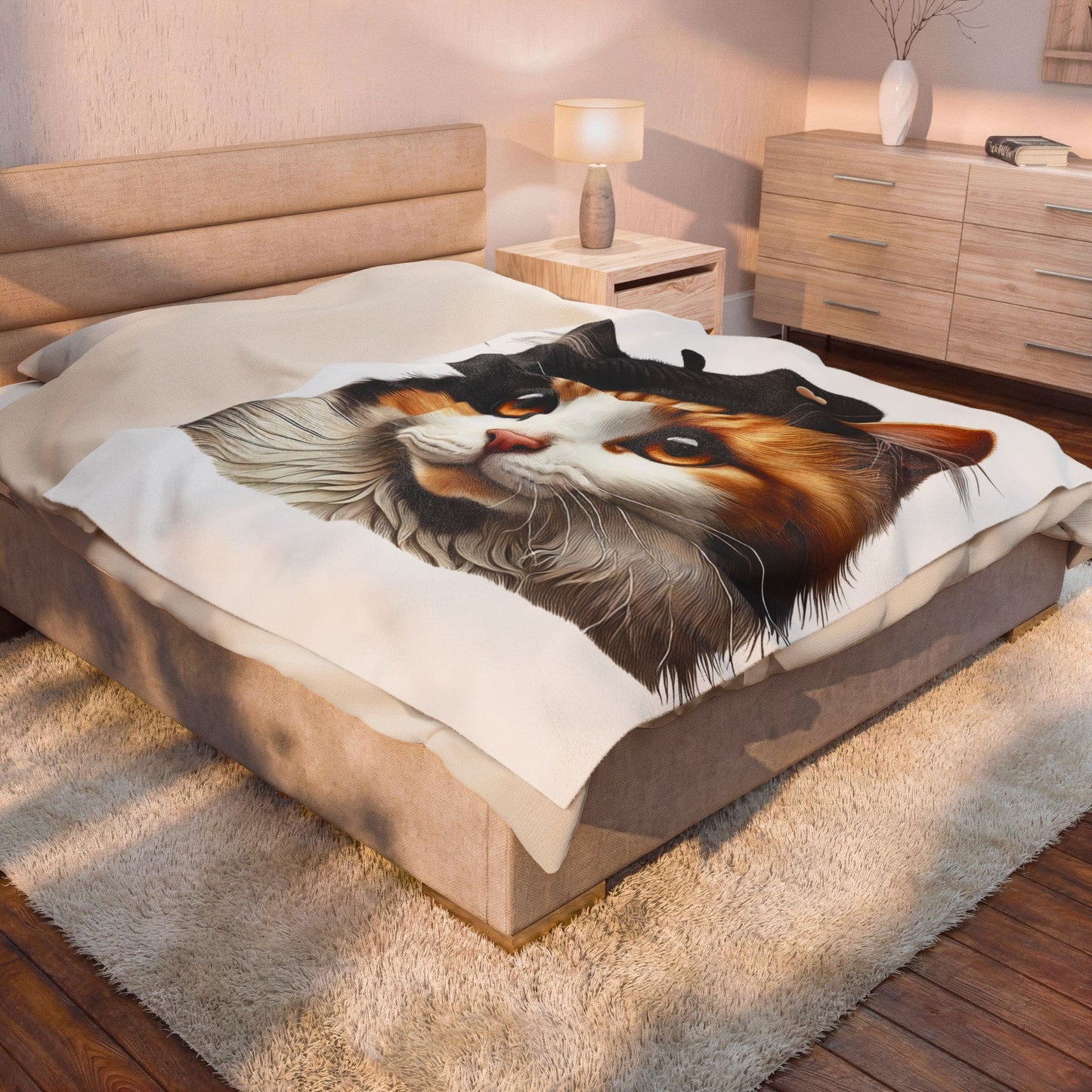 Calico Cat Wearing a Beret - Sherpa Blanket