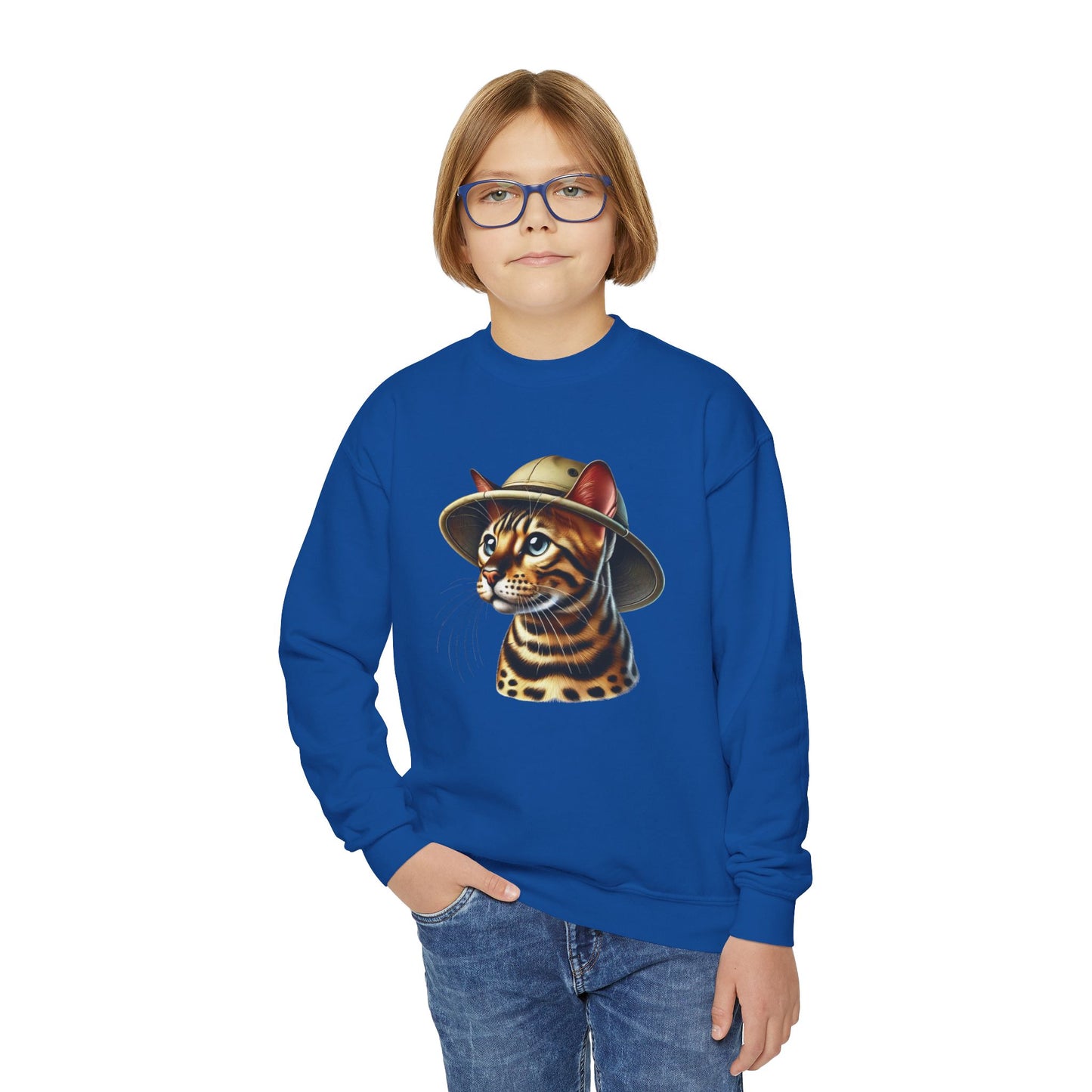 Bengal Cat Safari Hat - Youth Sweatshirt - Too Cute Pets