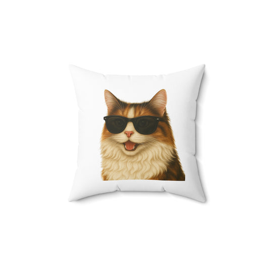 Calico Cat Wearing Sunglasses - Throw Pillow