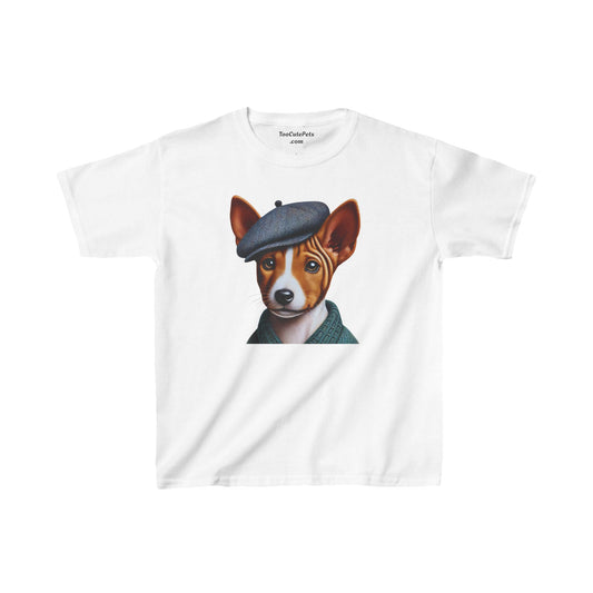 Basenji Pup With Tweed Flat Cap Youth T-Shirt - Too Cute Pets