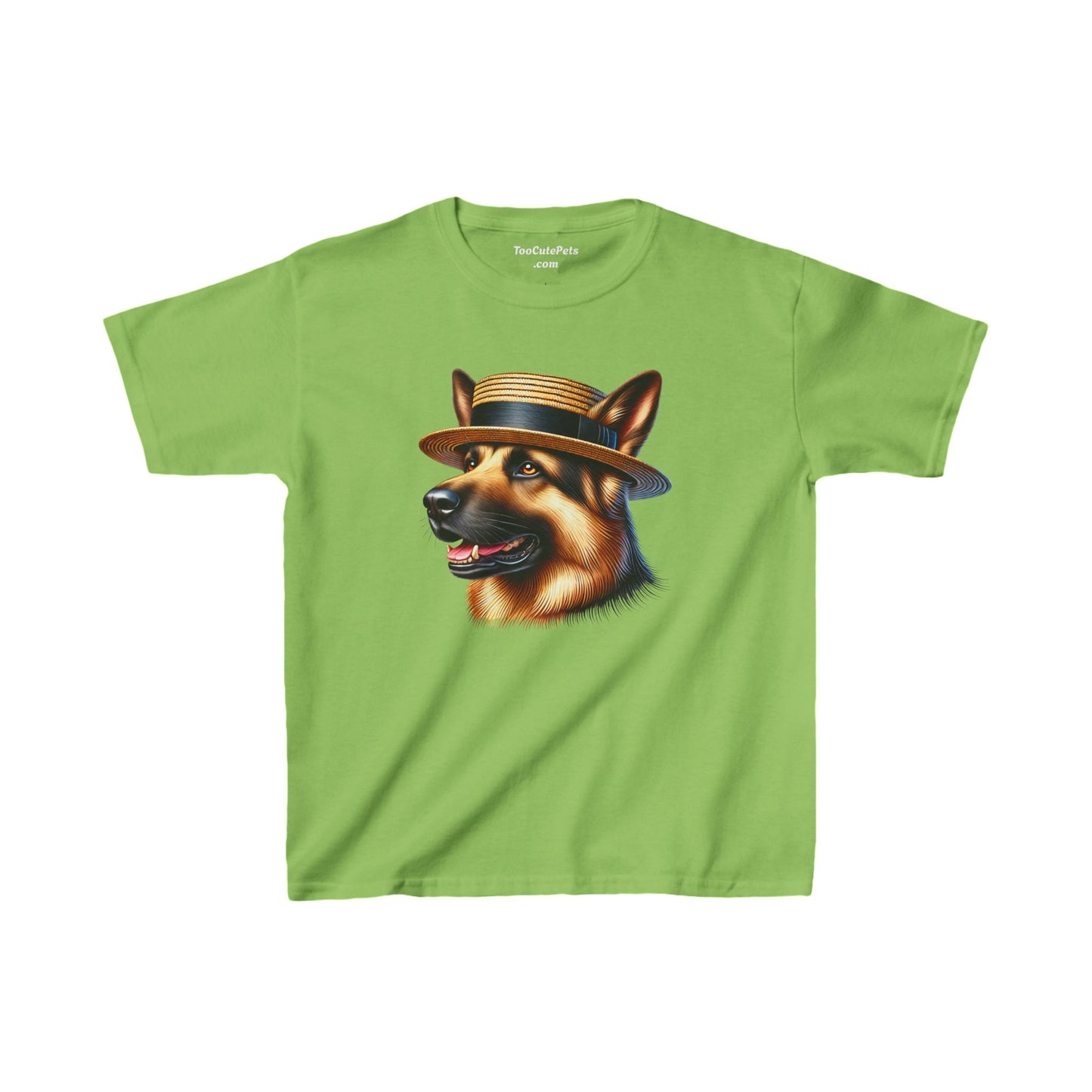 German Shepherd Wearing Boater Hat Youth T-Shirt - Too Cute Pets