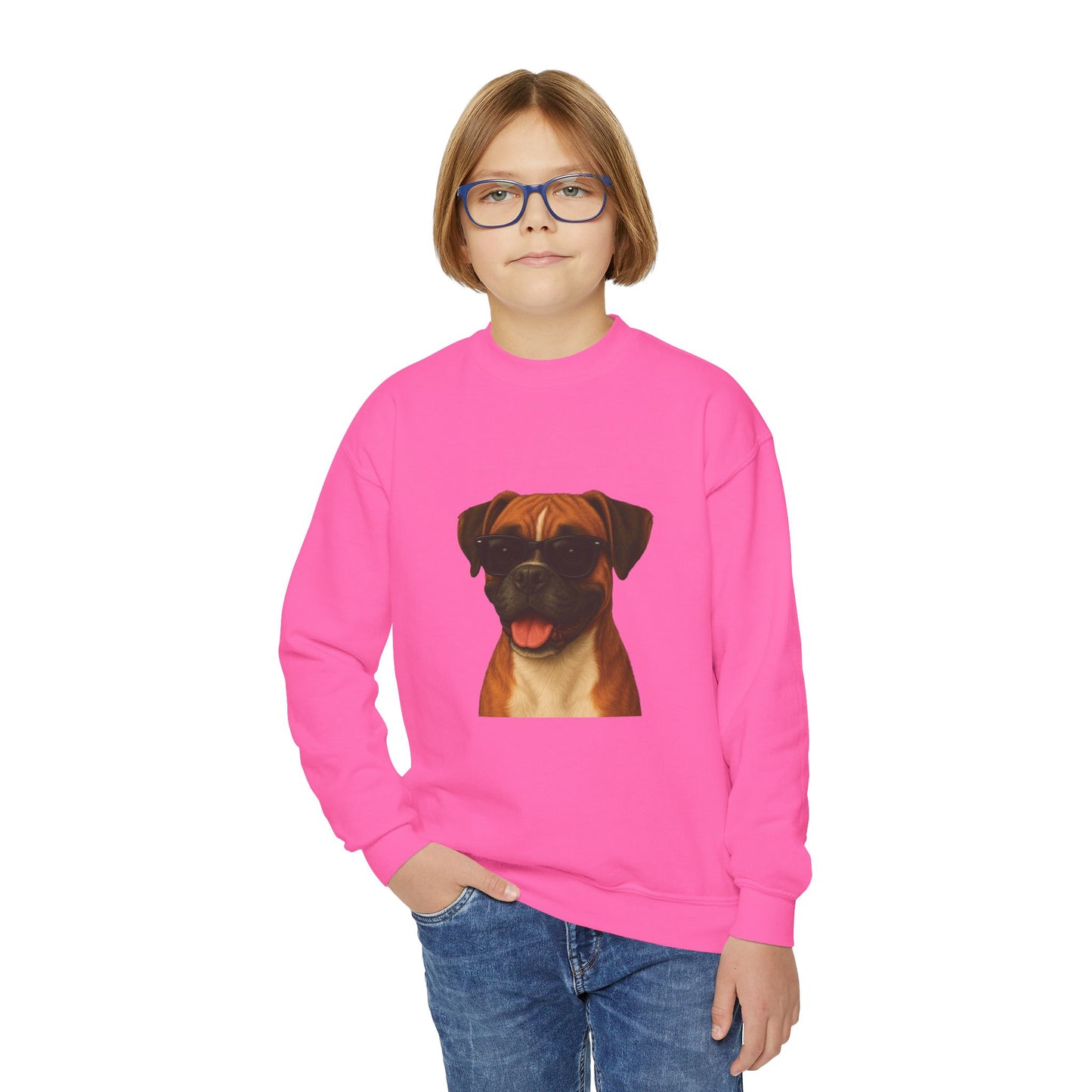 Boxer Dog Wearing Sunglasses - Youth Crewneck Sweatshirt