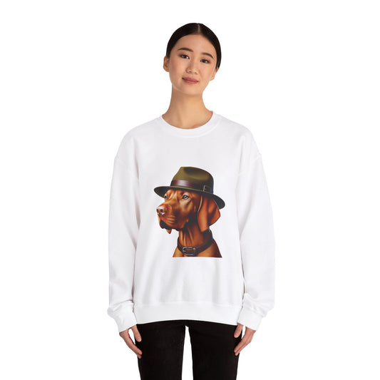 Dashing Vizsla Wearing A Campaign Hat- Adult Crewneck Sweatshirt - Too Cute Pets