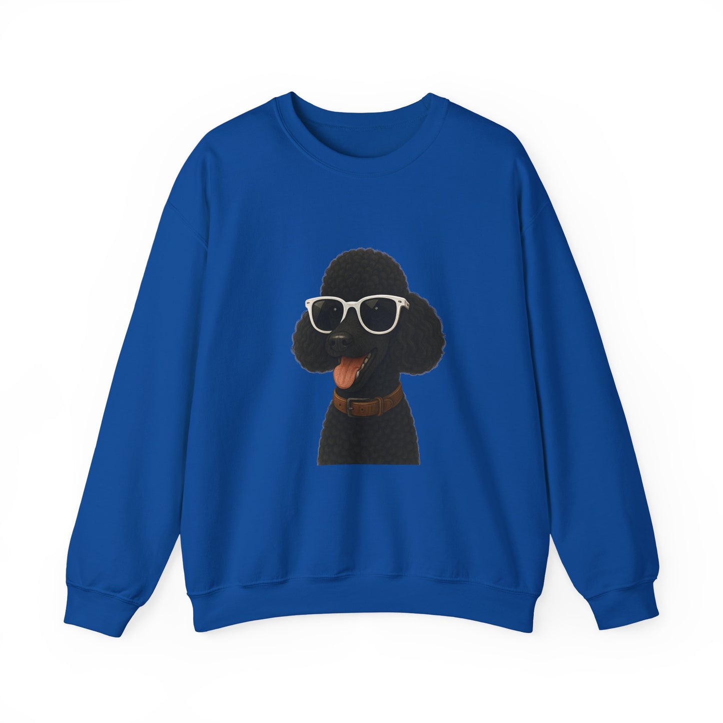 Black Poodle Wearing Sunglasses - Adult Crewneck Sweatshirt