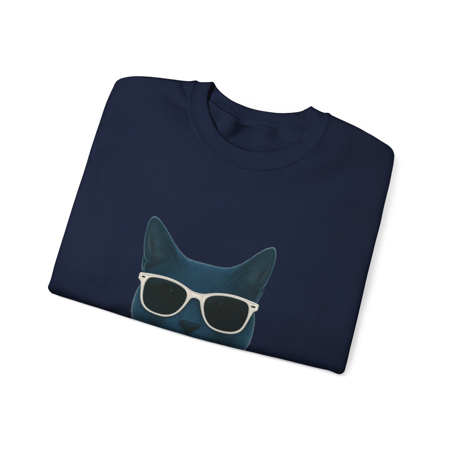 Russian Blue Cat Wearing Sunglasses - Adult Crewneck Sweatshirt