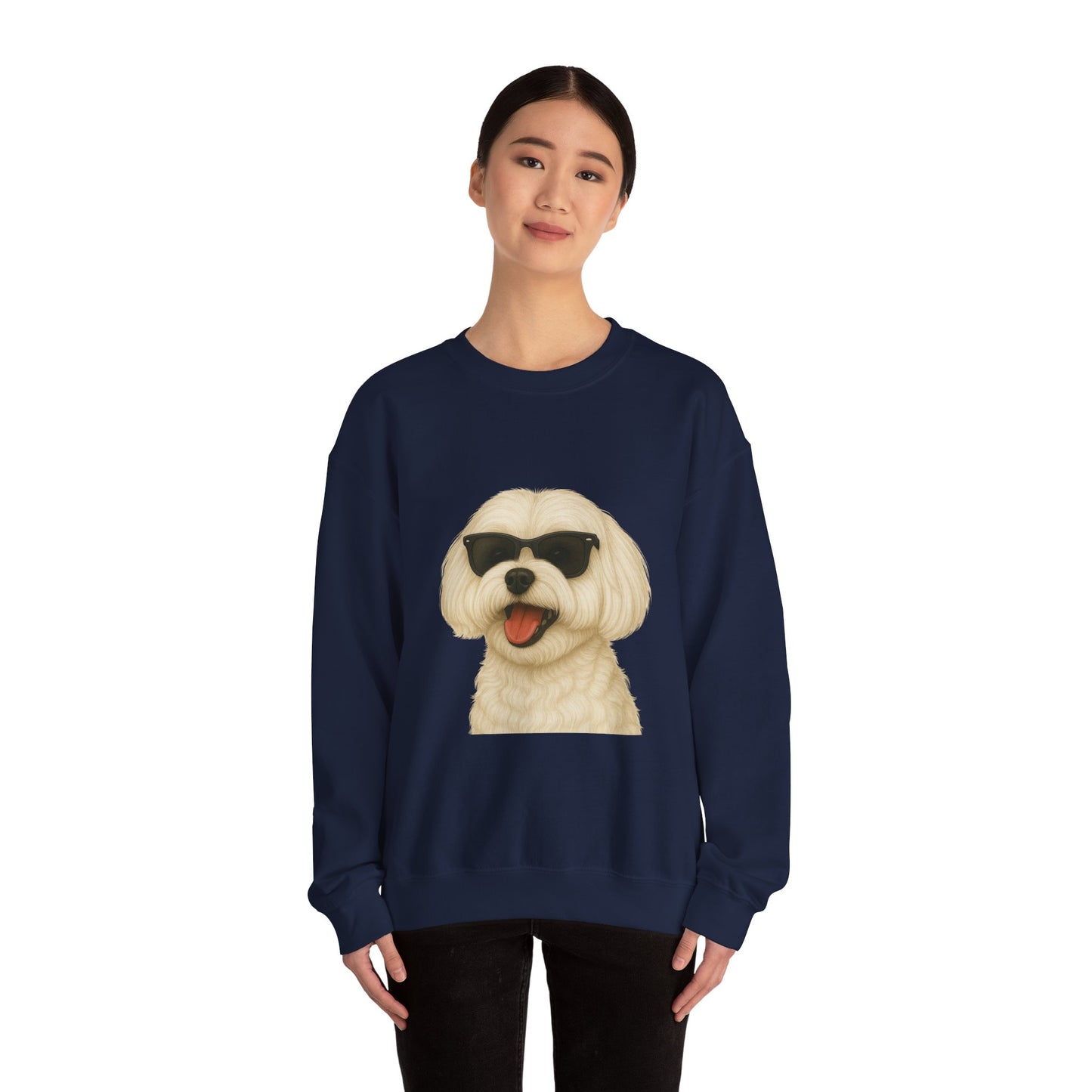 Maltese Wearing Sunglasses - Adult Crewneck Sweatshirt