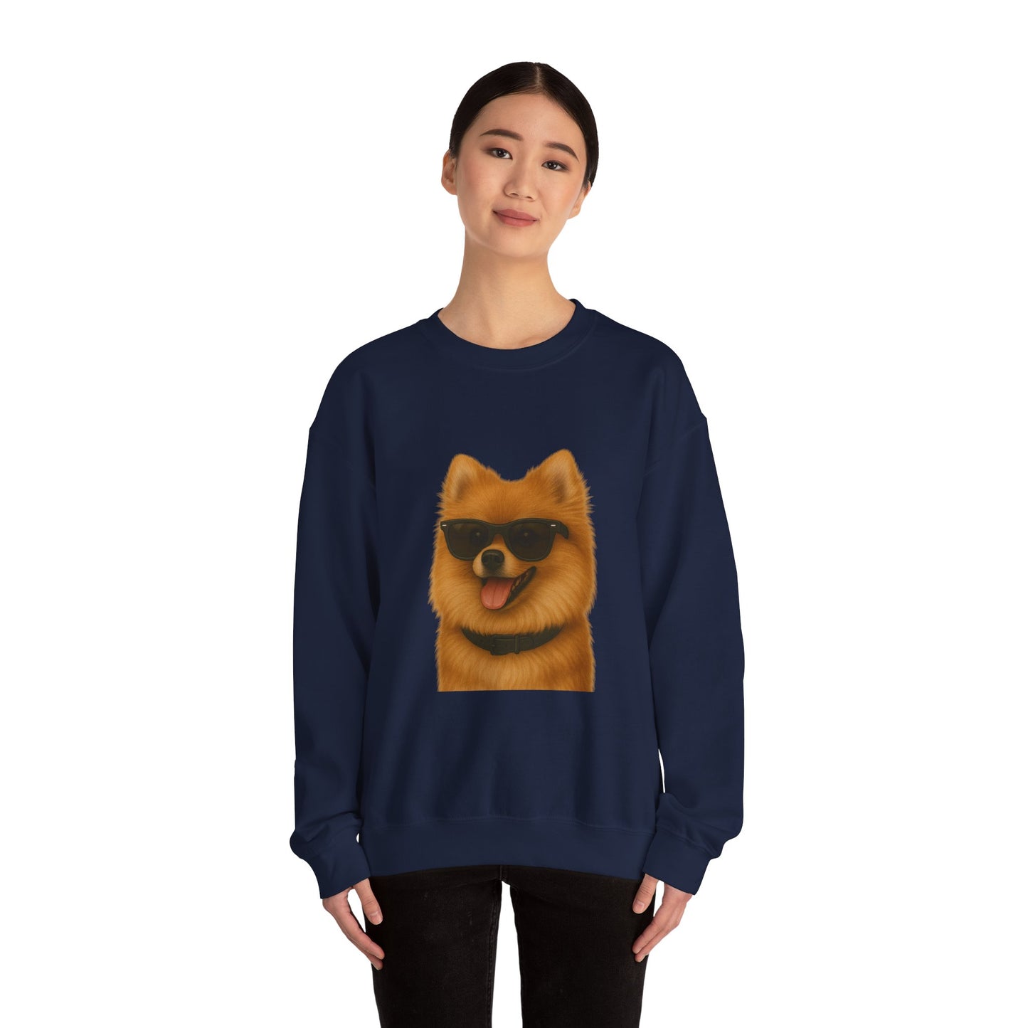 Pomeranian Wearing Sunglasses - Adult Crewneck Sweatshirt
