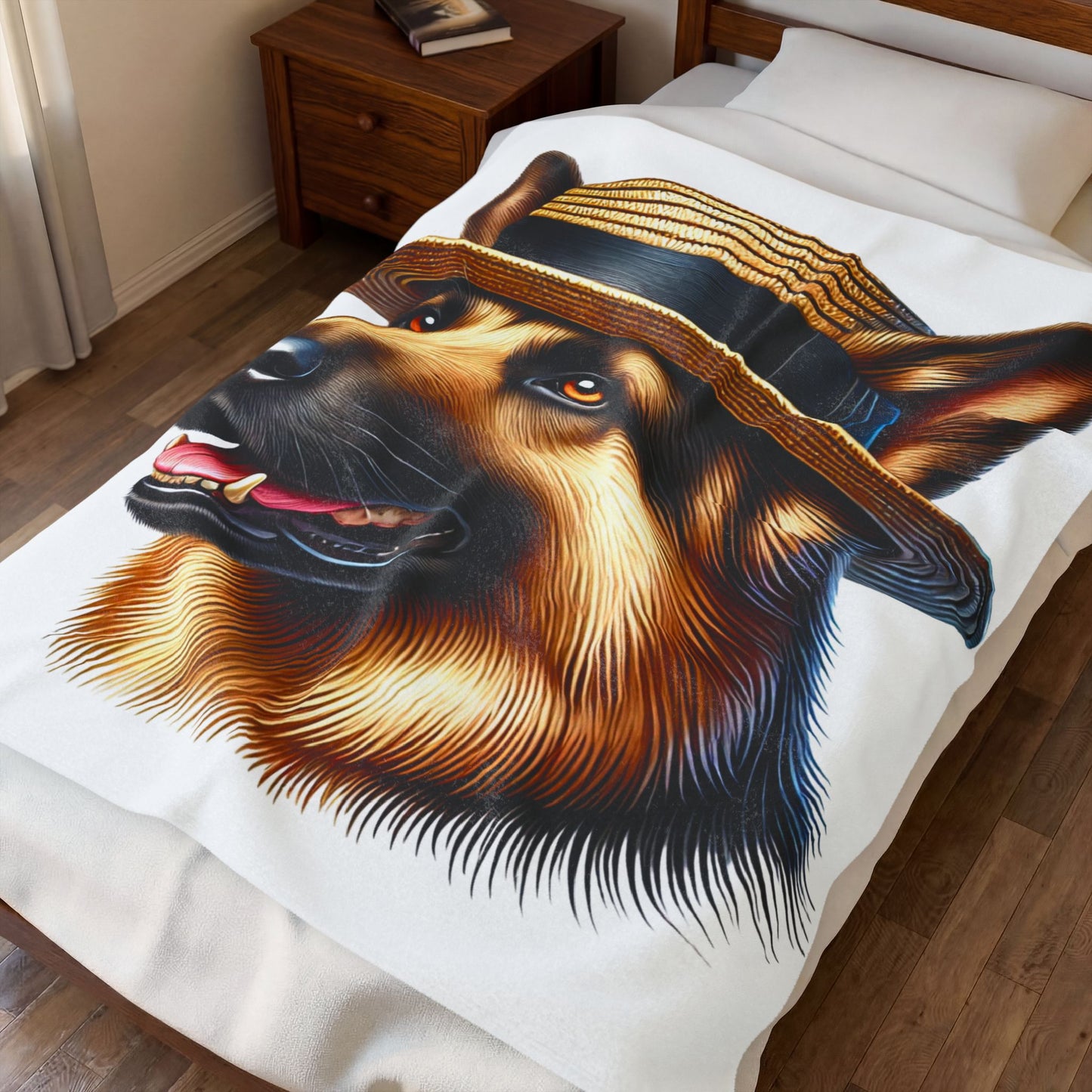 German Shepherd Wearing a Boater Hat - Sherpa Blanket