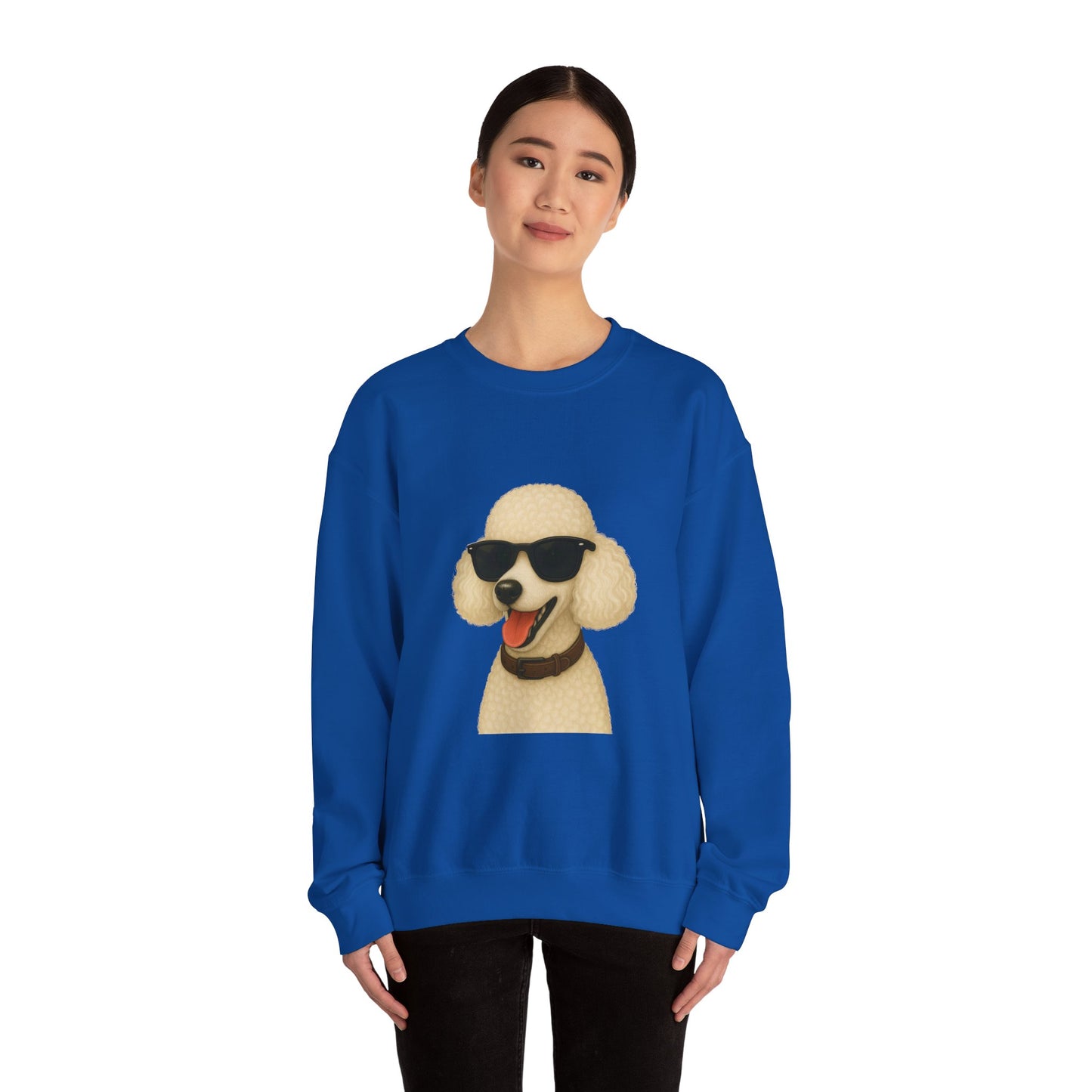 White Poodle Wearing Sunglasses - Adult Crewneck Sweatshirt