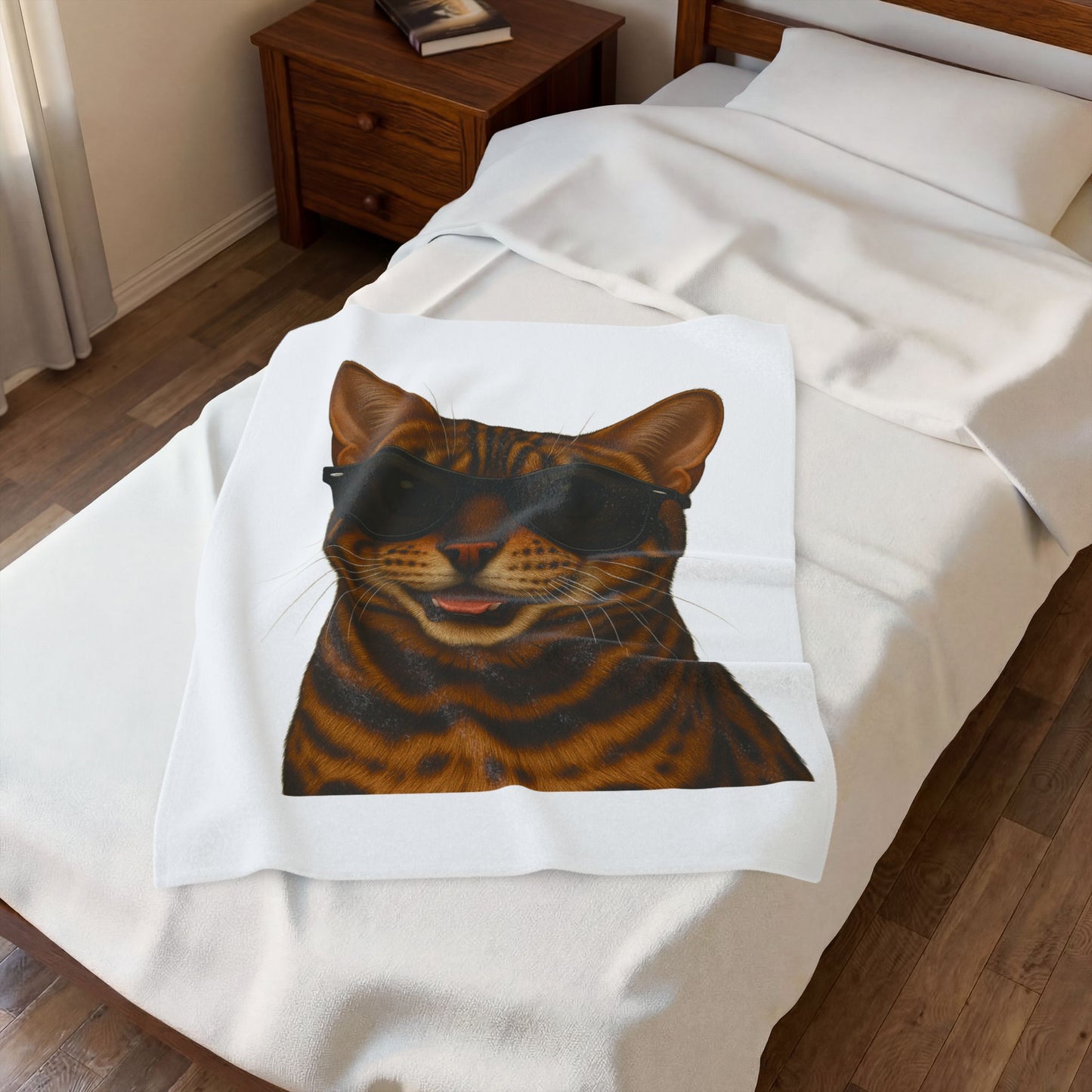 Bengal Cat Wearing Sunglasses - Sherpa Blanket