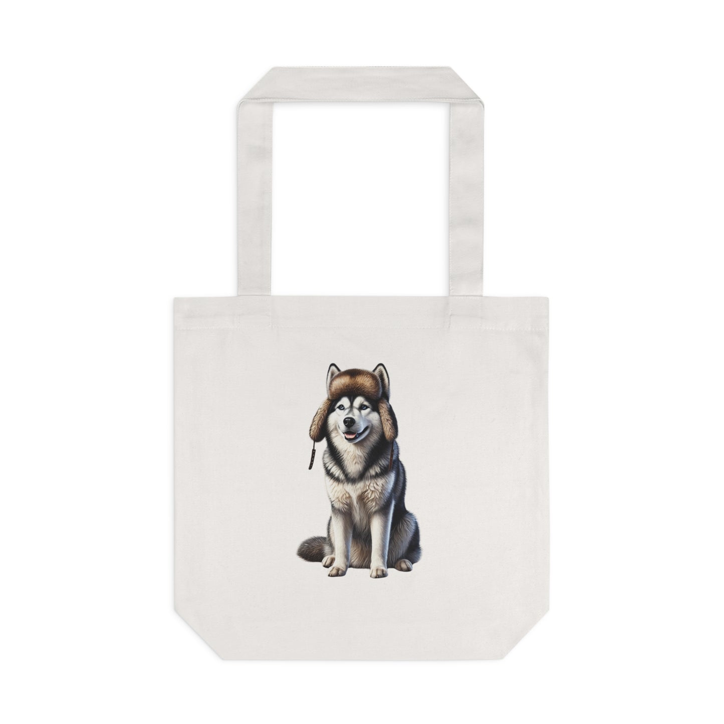 Husky Wearing a Fur Hunter Hat - Cotton Tote Bag