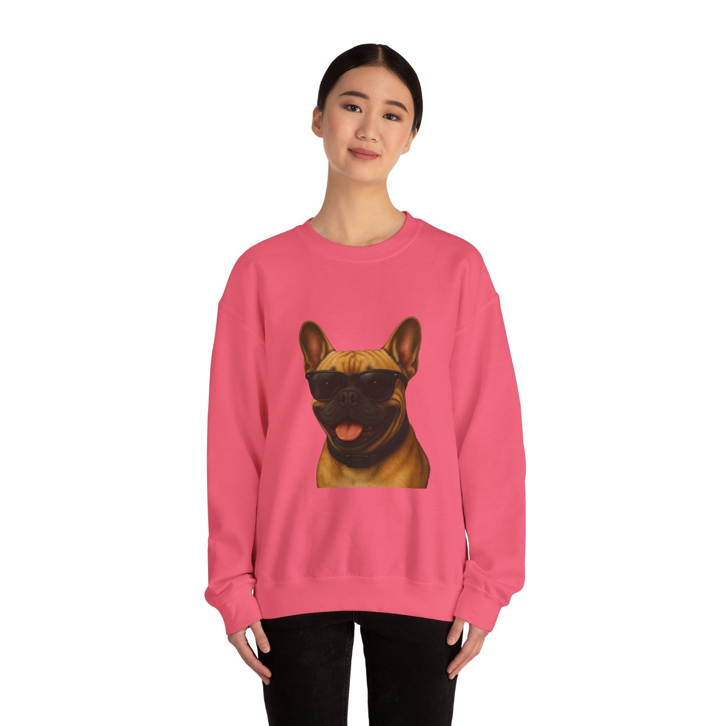 French Bulldog Wearing Sunglasses - Adult Crewneck Sweatshirt