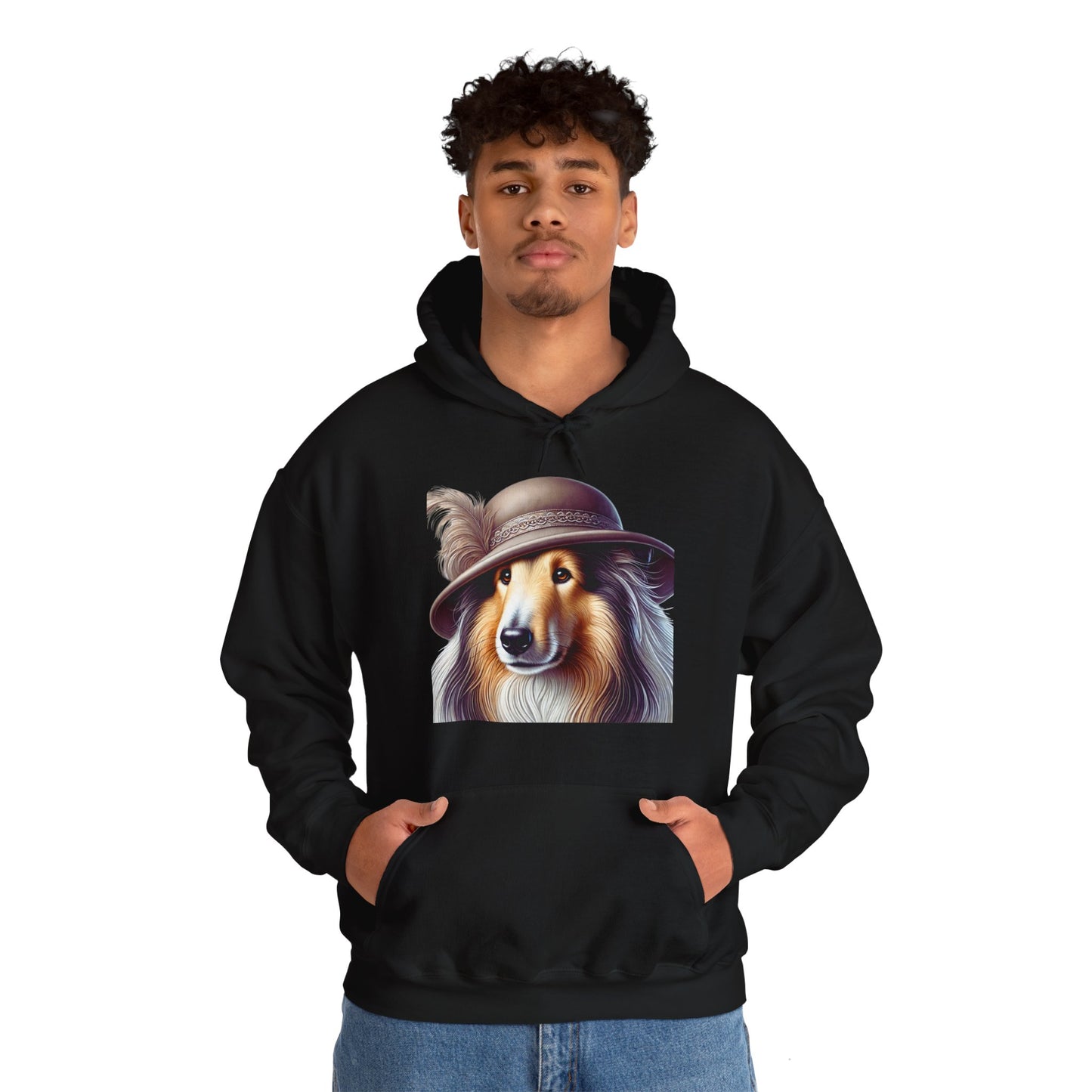 Collie Wearing Cloche Hat - Adult Hoodie - Too Cute Pets