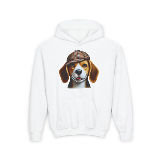 Beagle With Deerstalker Hat Hooded Youth Sweatshirt - Too Cute Pets