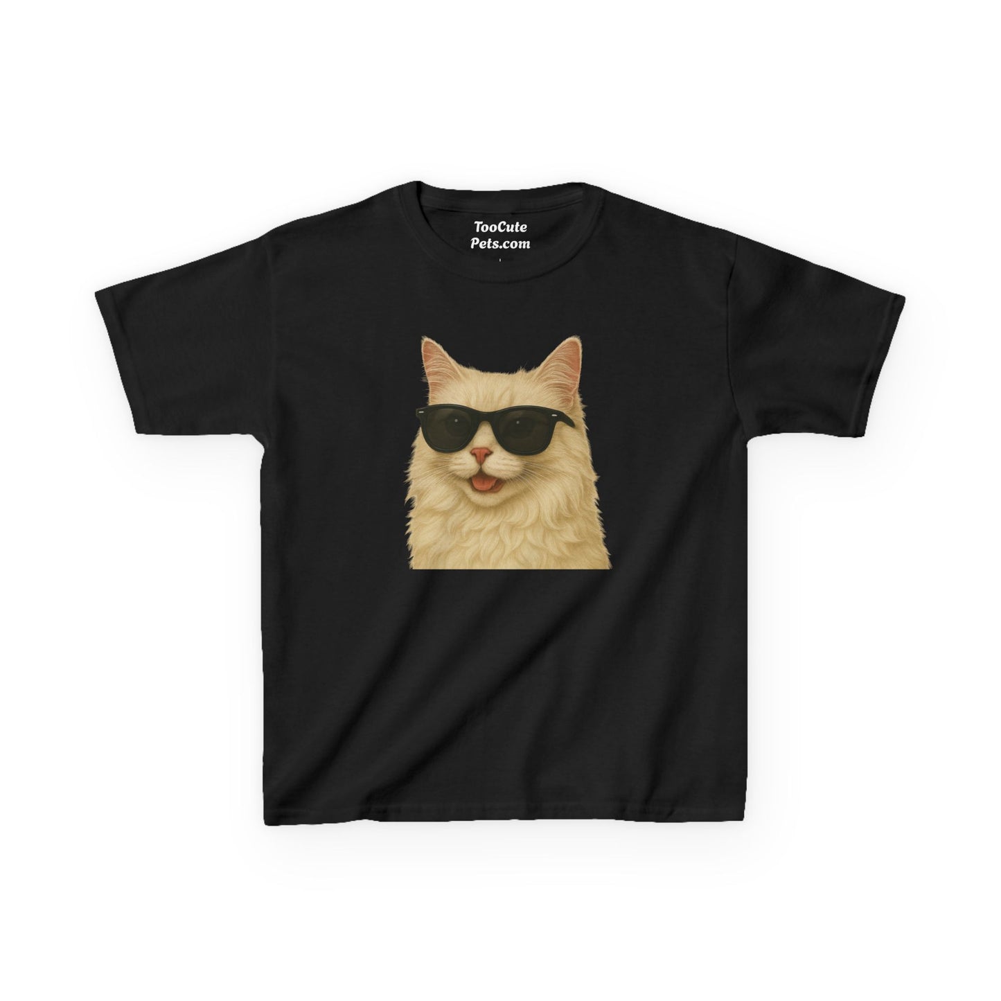 Domestic Longhaired Cat Wearing Sunglasses Kids Tee