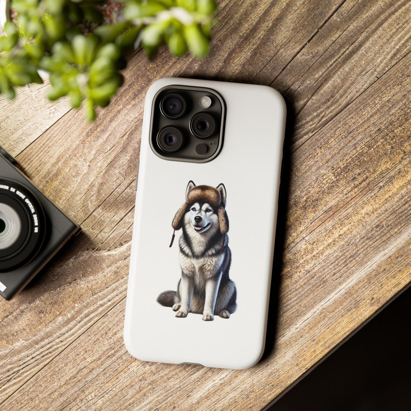 Husky Wearing a Fur Hunter Hat - Tough Phone Case