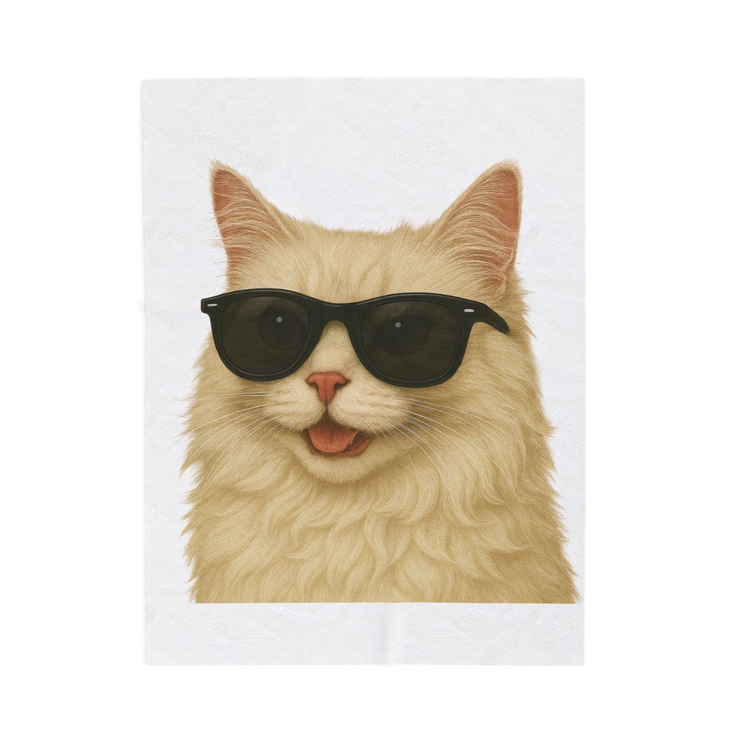 Cream Longhair Cat Wearing Sunglasses - Sherpa Blanket
