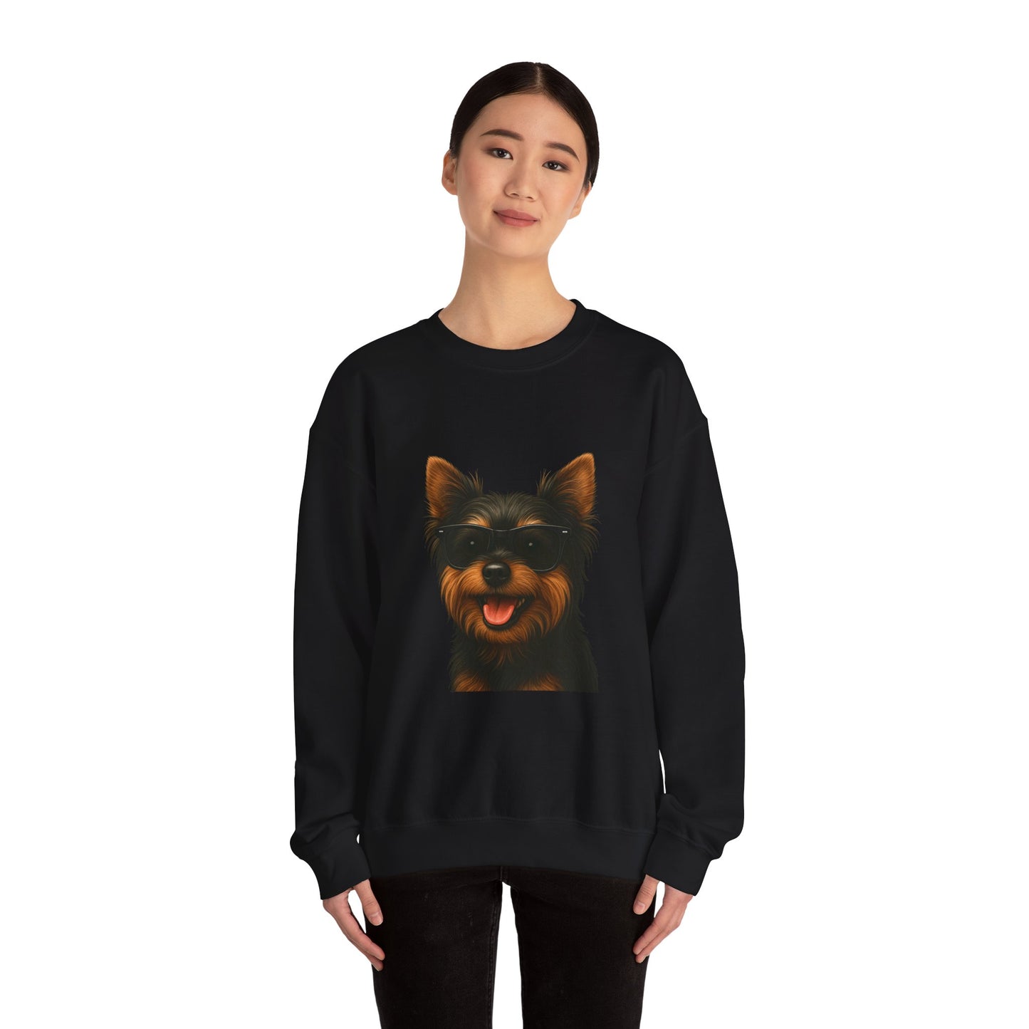 Yorkshire Terrier Wearing Sunglasses - Adult Crewneck Sweatshirt