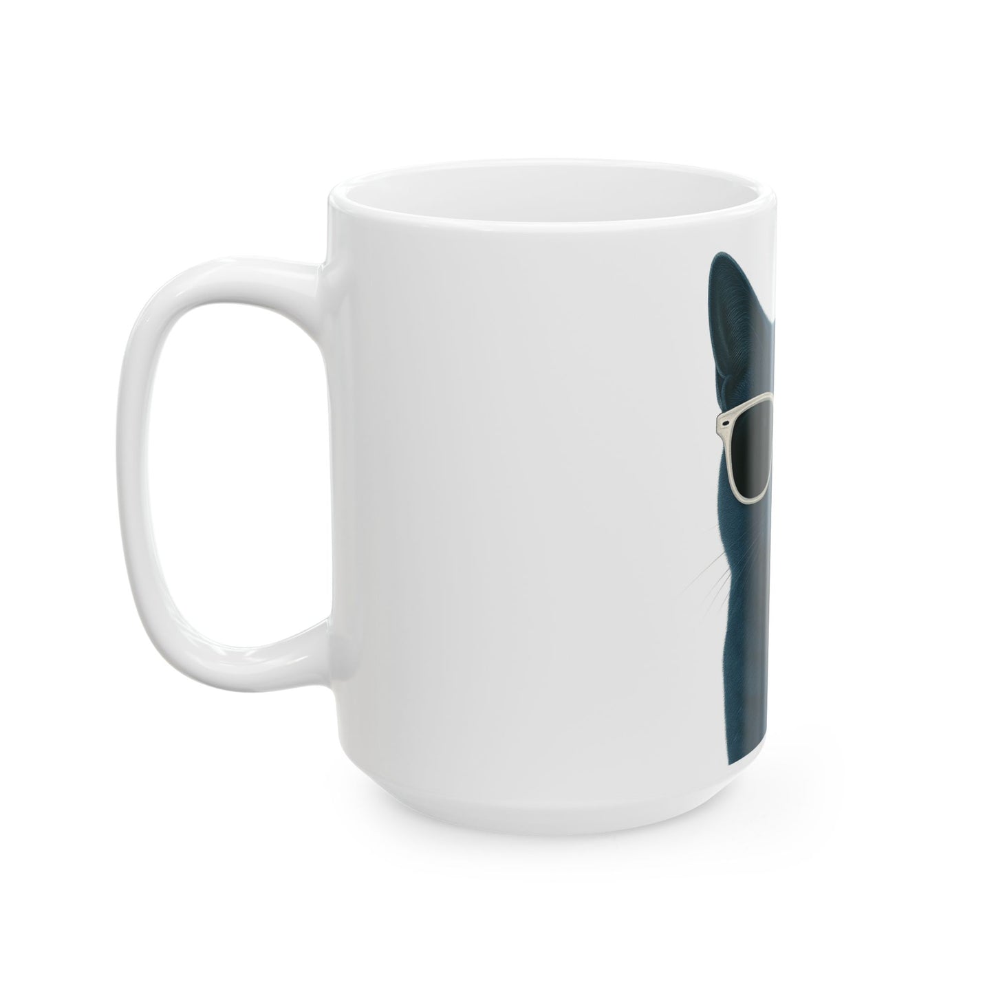 Russian Blue Cat Wearing Sunglasses Ceramic Mug