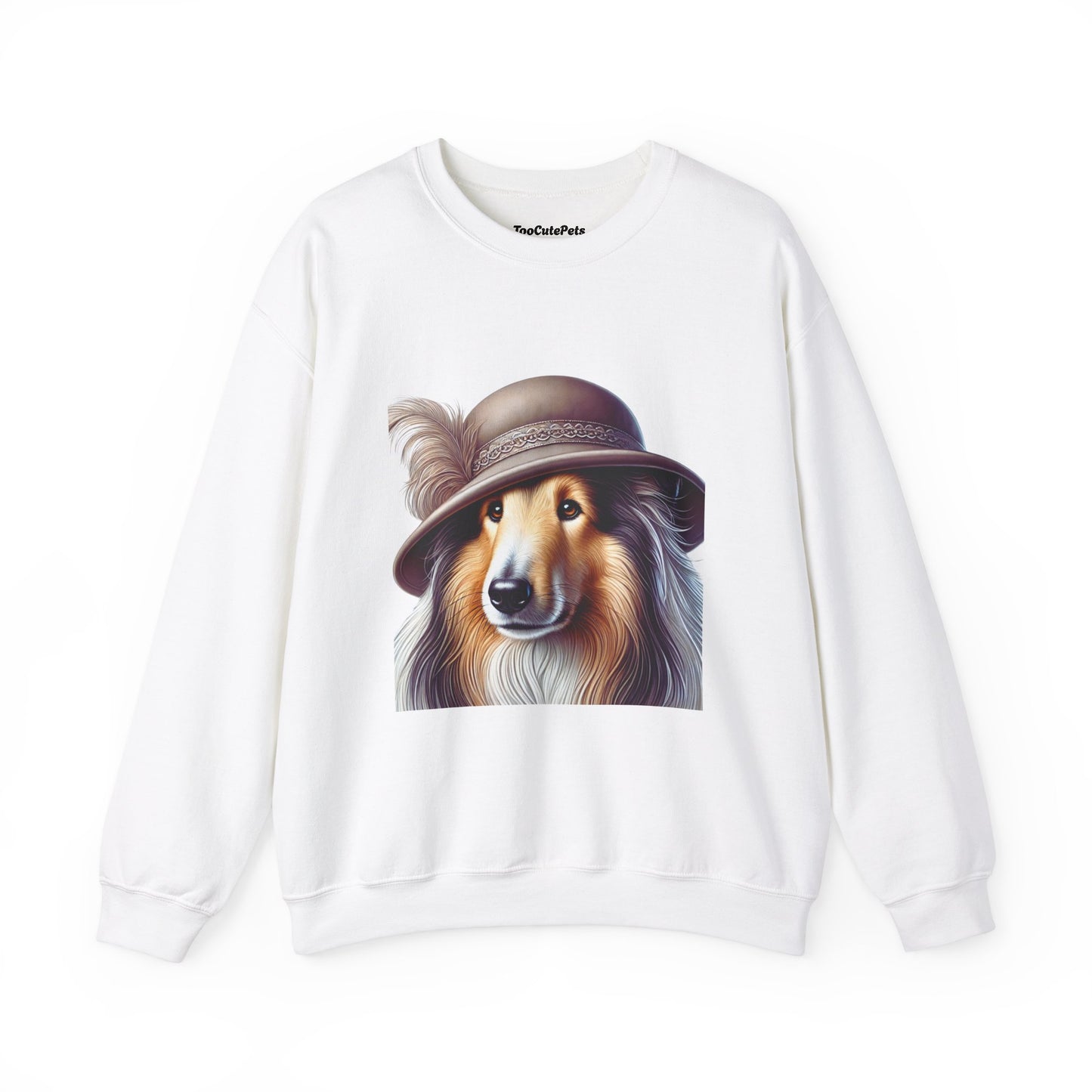 Collie Wearing Cloche Hat - Adult Crewneck Sweatshirt - Too Cute Pets