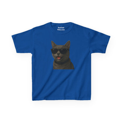 Gray Domestic Shorthaired Cat Wearing Sunglasses Kids Tee