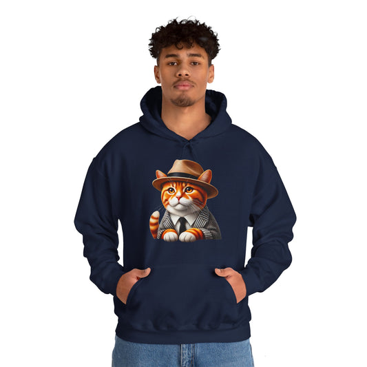 Tabby Cat Wearing Fedora Hat and A Suit - Adult Hoodie - Too Cute Pets