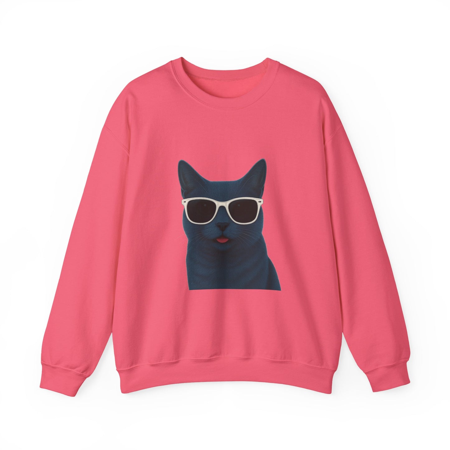 Russian Blue Cat Wearing Sunglasses - Adult Crewneck Sweatshirt