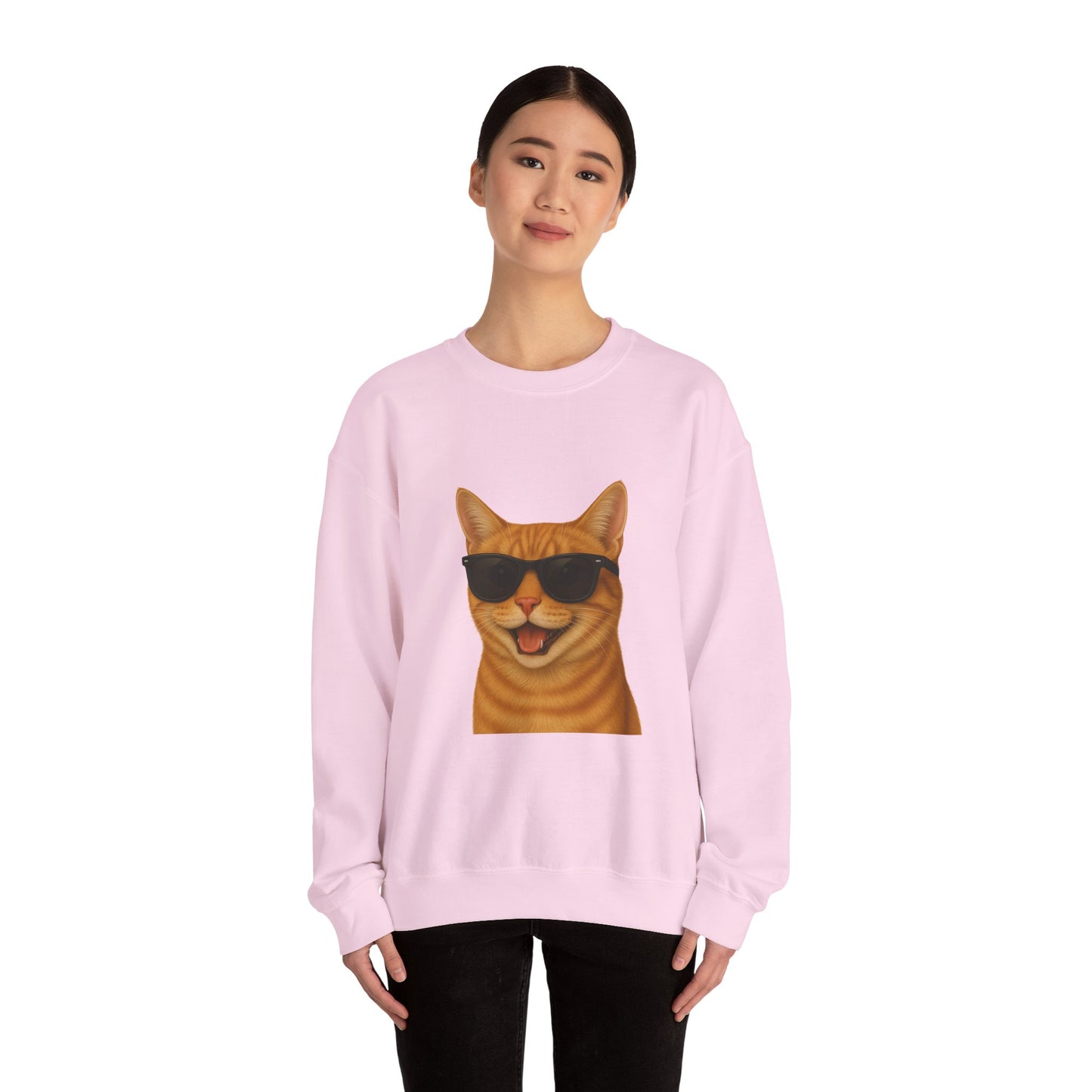 Orange Tabby Cat Wearing Sunglasses - Adult Crewneck Sweatshirt