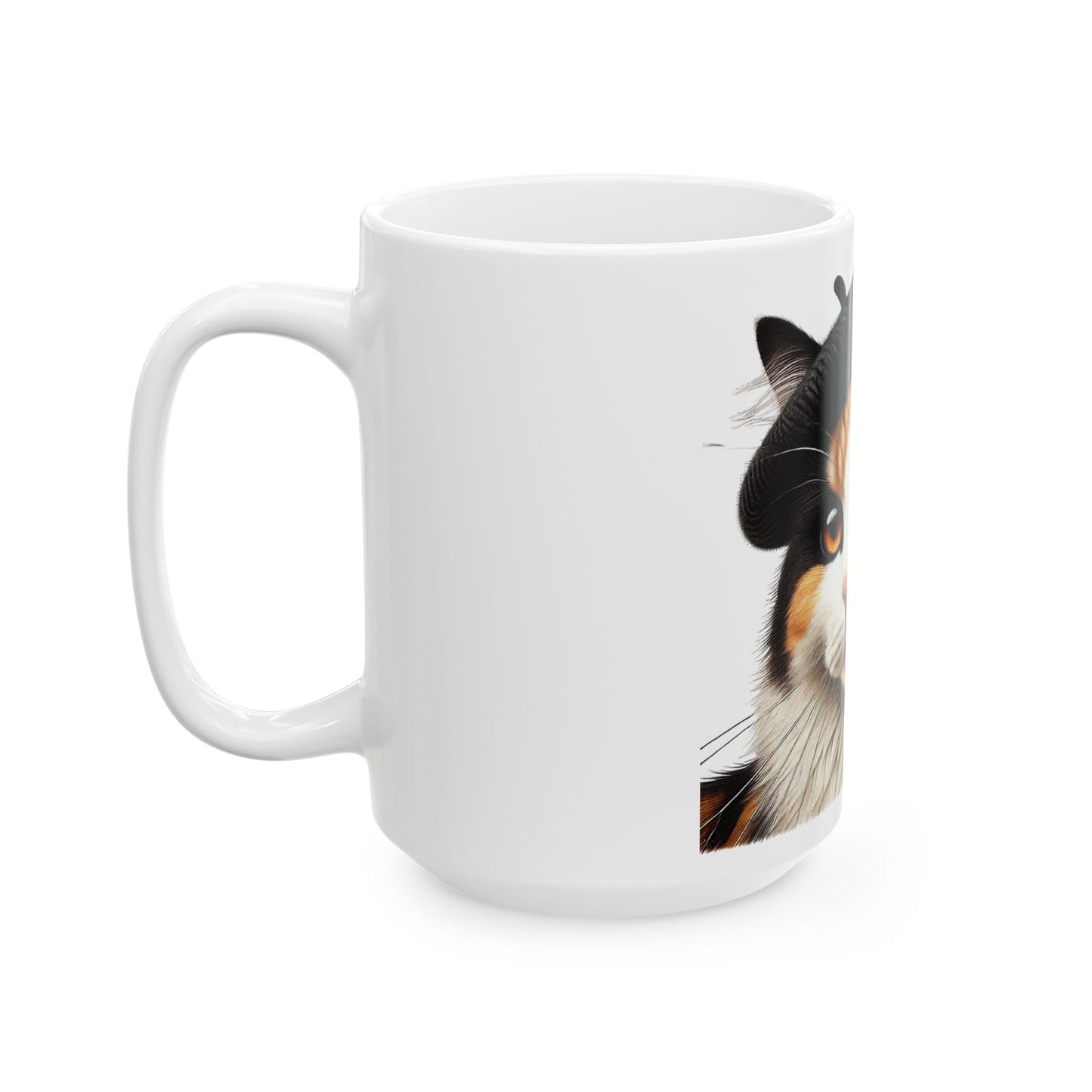 Calico Cat Wearing a Beret - Ceramic Mug