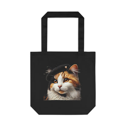 Calico Cat Wearing a Beret - Cotton Tote Bag