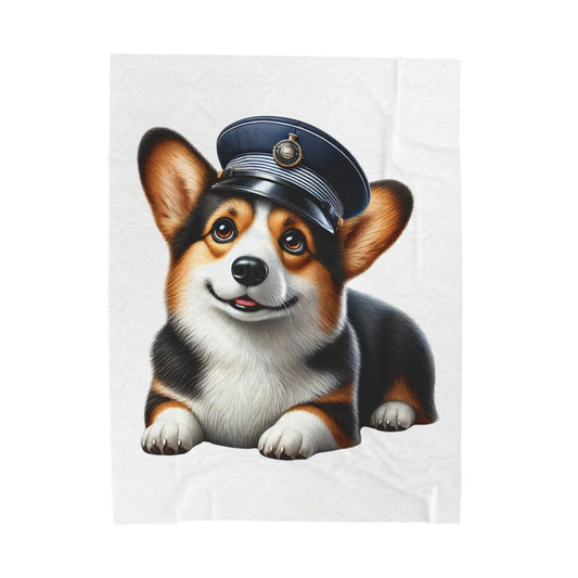 Corgi Wearing a Conductor's Hat - Sherpa Blanket