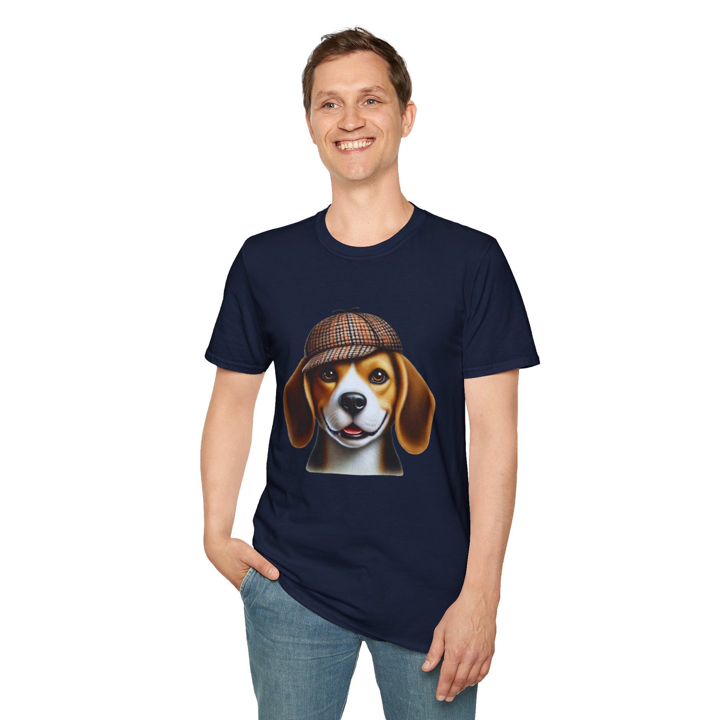 Smiling Beagle Wearing A Deerstalker Hat - Adult T-Shirt - Too Cute Pets