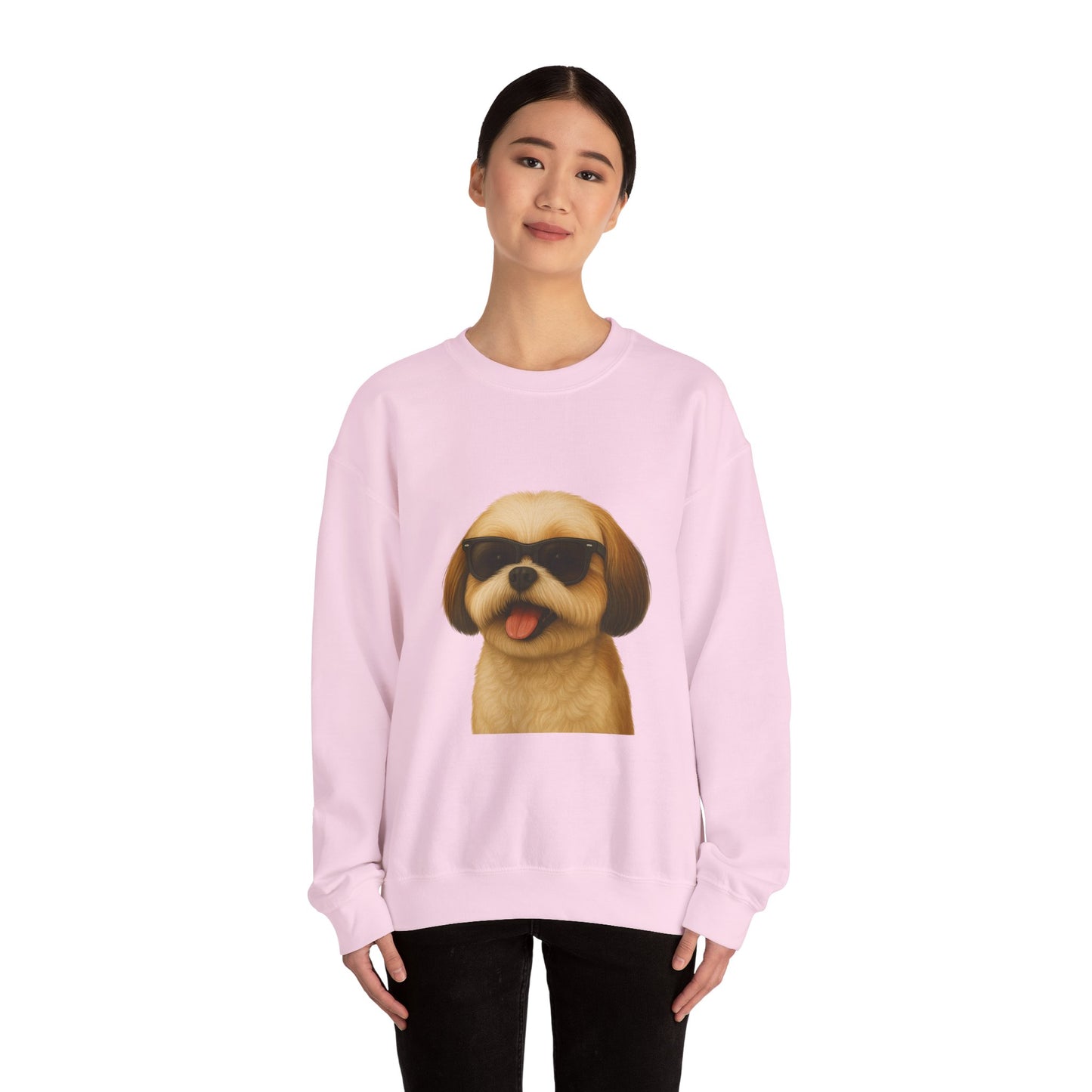 Shih Tzu Wearing Sunglasses - Adult Crewneck Sweatshirt