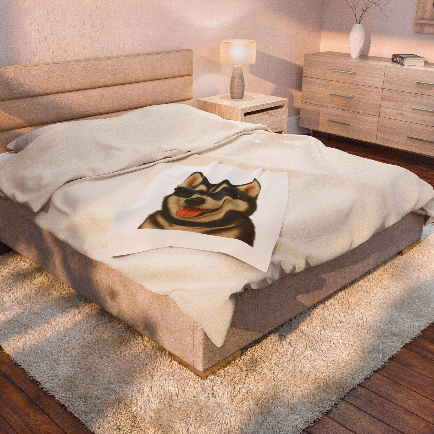 Siberian Husky Wearing Sunglasses - Sherpa Blanket