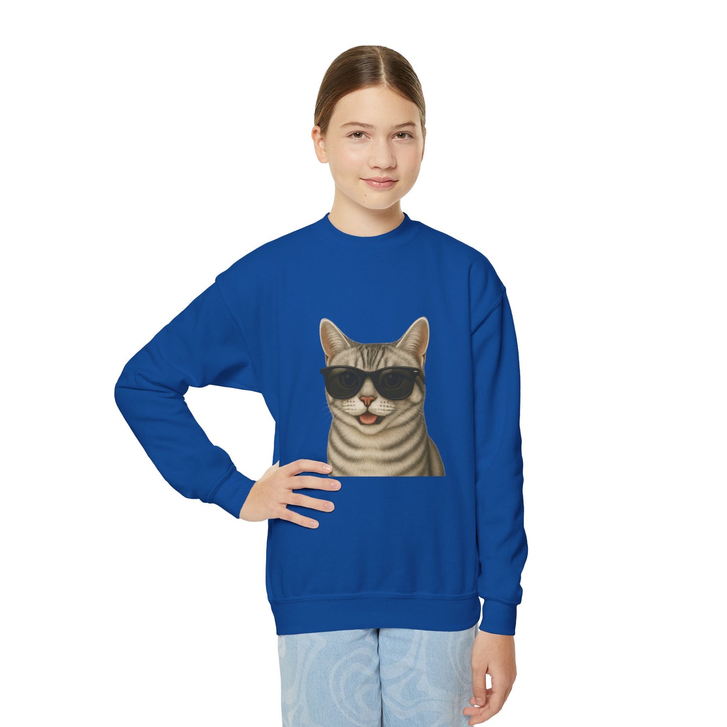 American Shorthair Silver Tabby Cat Wearing Sunglasses - Youth Sweatshirt