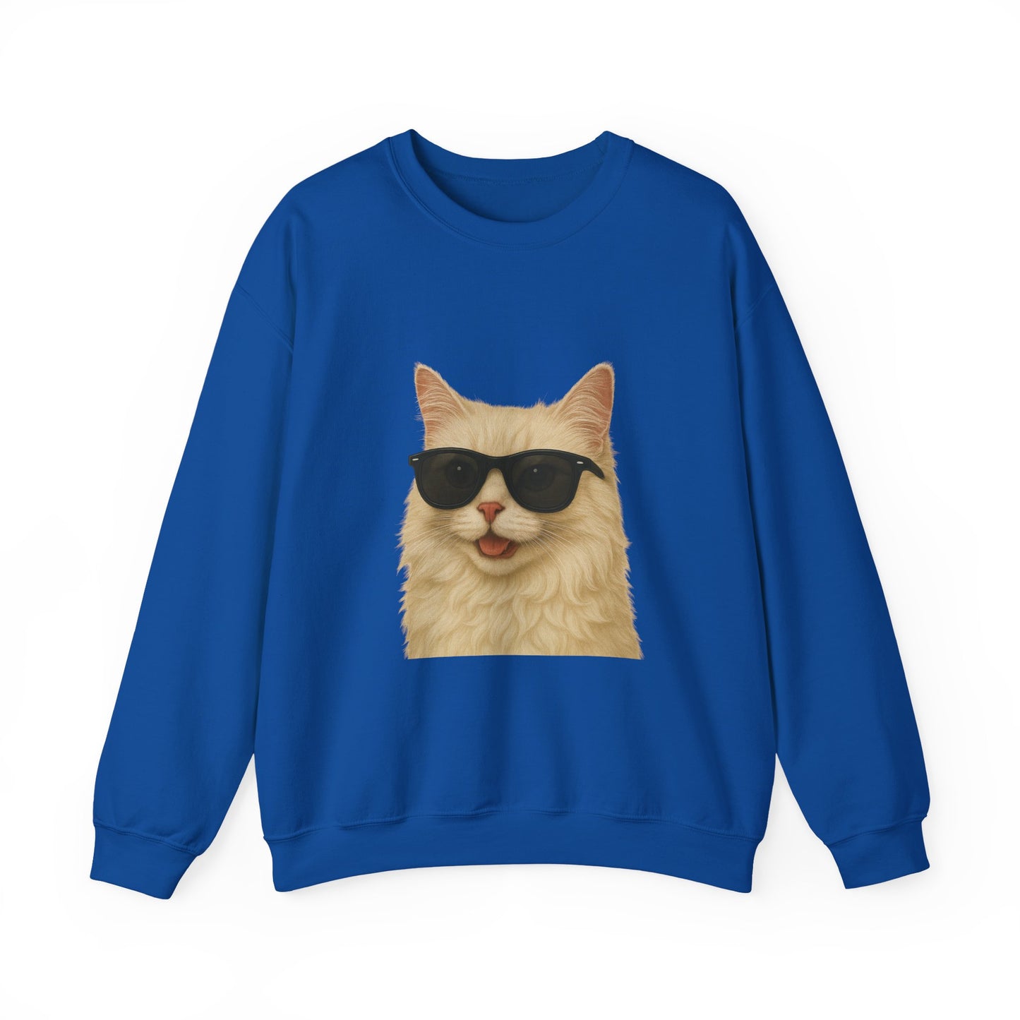 Cream Longhair Cat Wearing Sunglasses - Adult Crewneck Sweatshirt