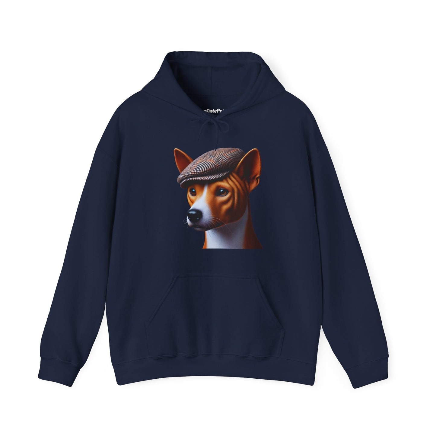 Basenji Wearing Tweed Flat Cap - Adult Hoodie - Too Cute Pets