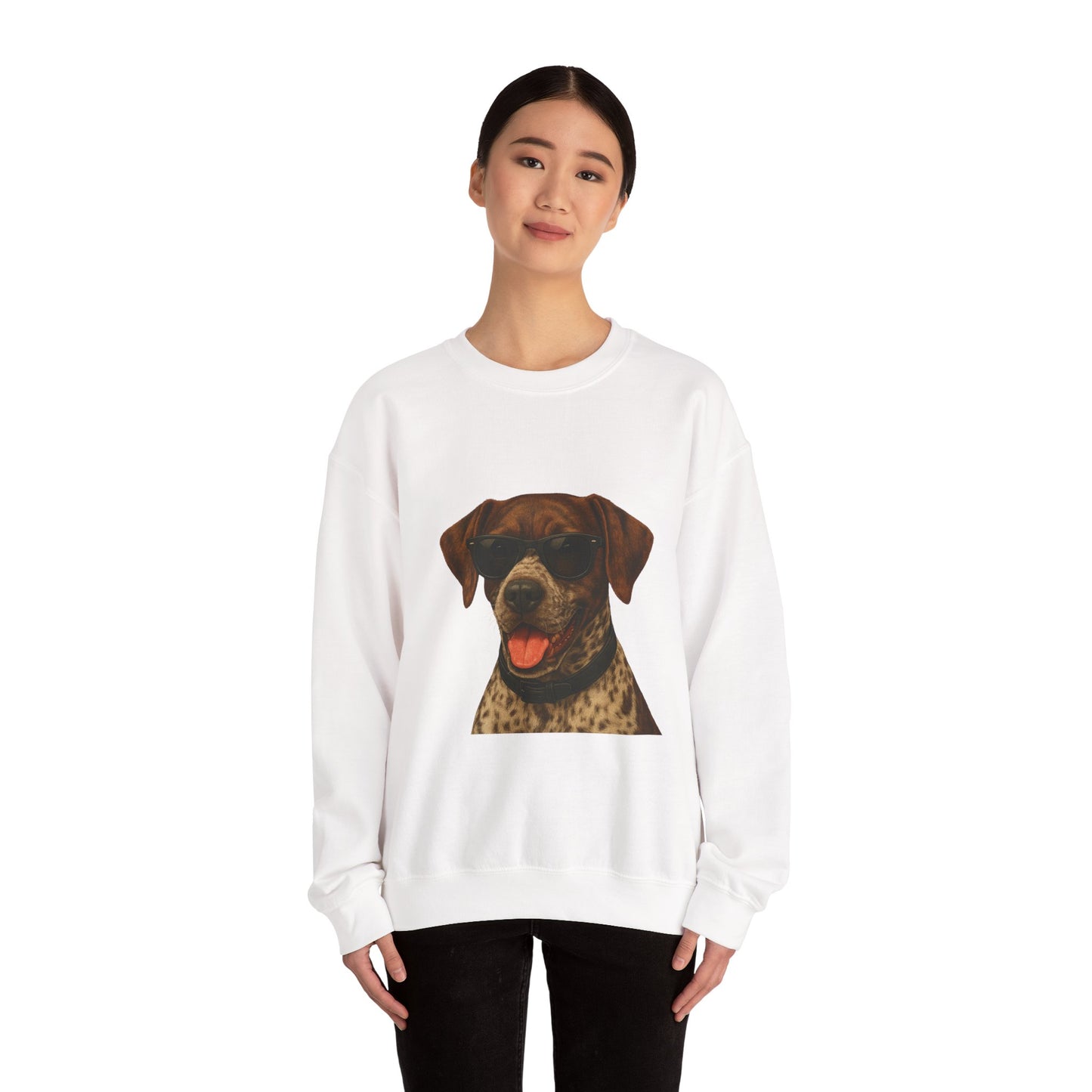 German Shorthaired Pointer Wearing Sunglasses - Adult Crewneck Sweatshirt