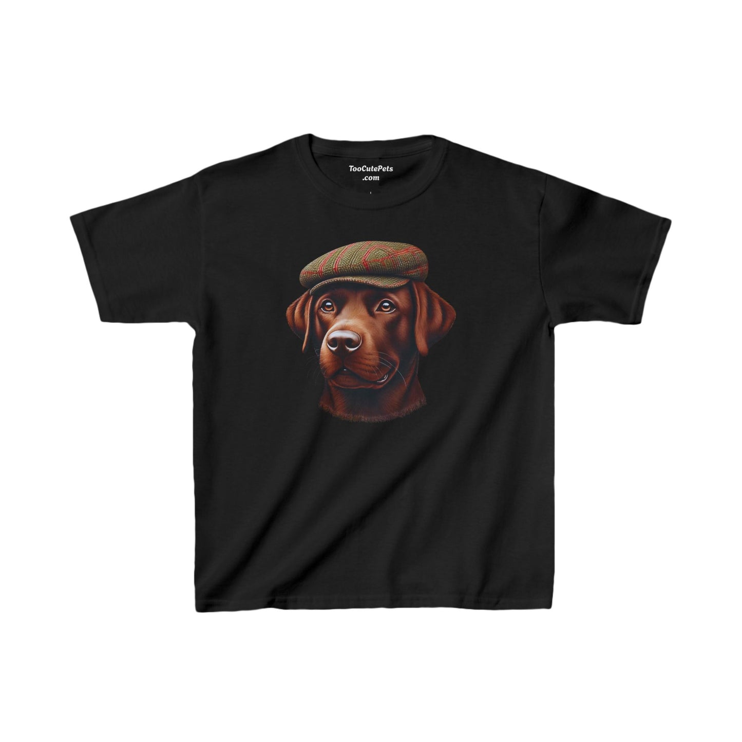 Brown Labrador in Tweed Flat Cap Youth T-shit - Too Cute Pets