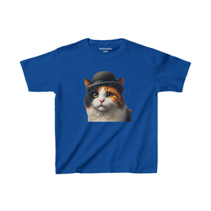 Calico Cat Wearing Bowler Hat - Youth T-Shirt - Too Cute Pets