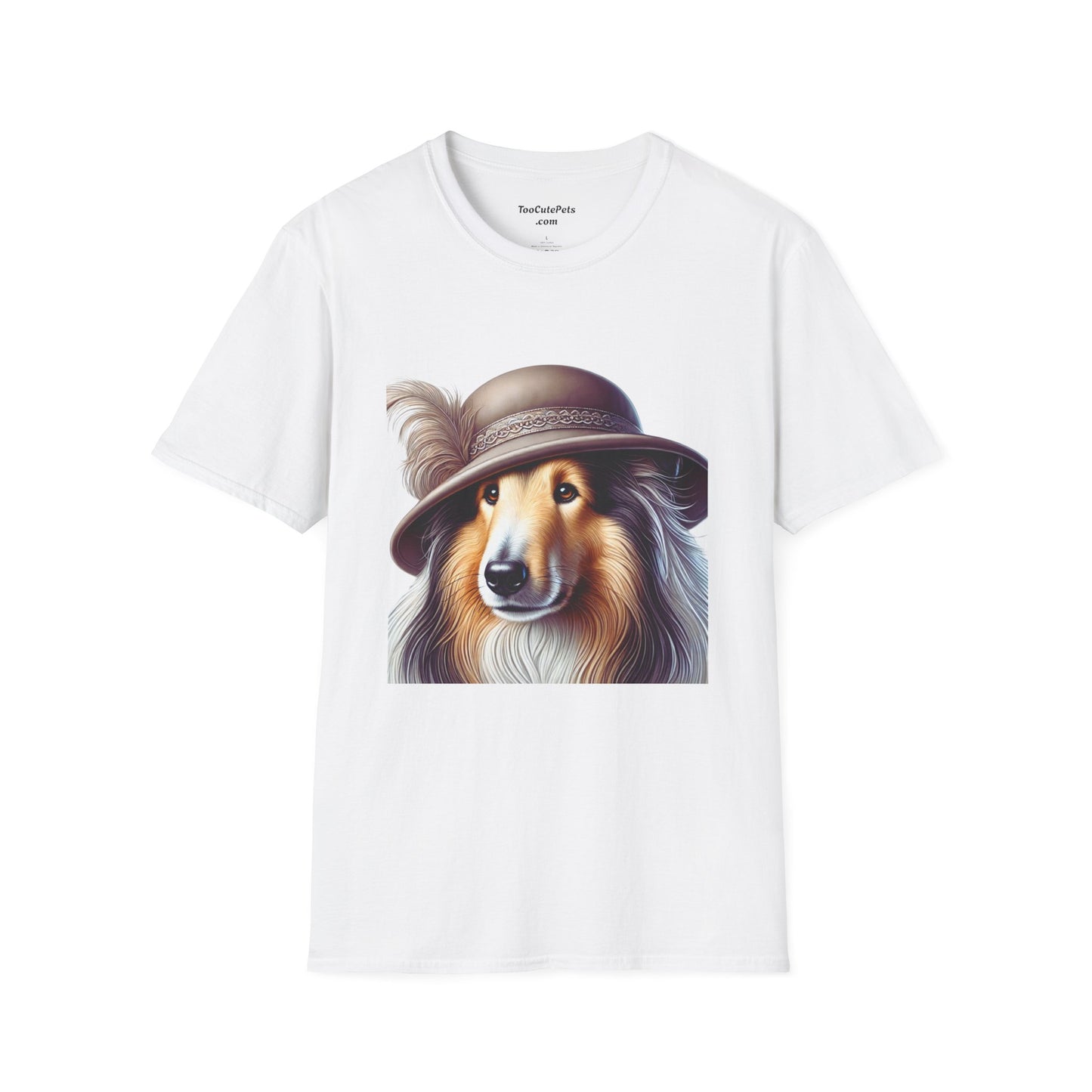 Collie Wearing Cloche Hat - Adult T-Shirt - Too Cute Pets