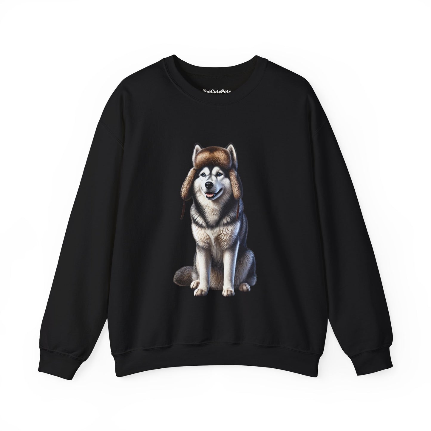 Husky in Fur Trappers Hat - Adult Crewneck Sweatshirt - Too Cute Pets