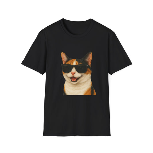 Calico Shorthair Cat Wearing Sunglasses - Adult T-Shirt
