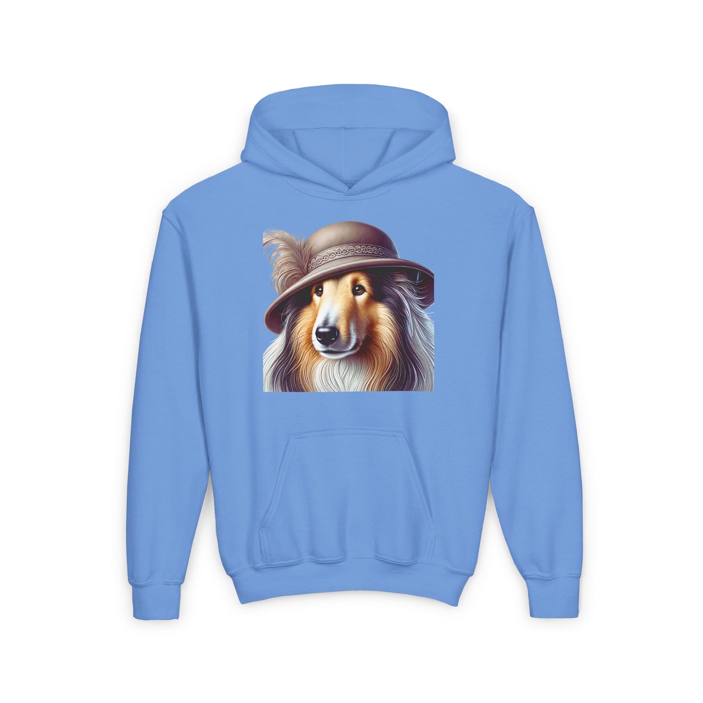 Collie In Cloche Hat-  Hooded Youth Sweatshirt - Too Cute Pets