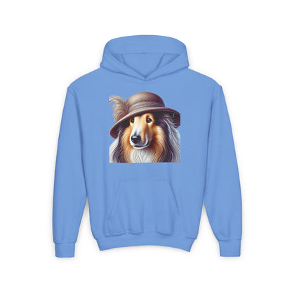 Collie In Cloche Hat-  Hooded Youth Sweatshirt - Too Cute Pets