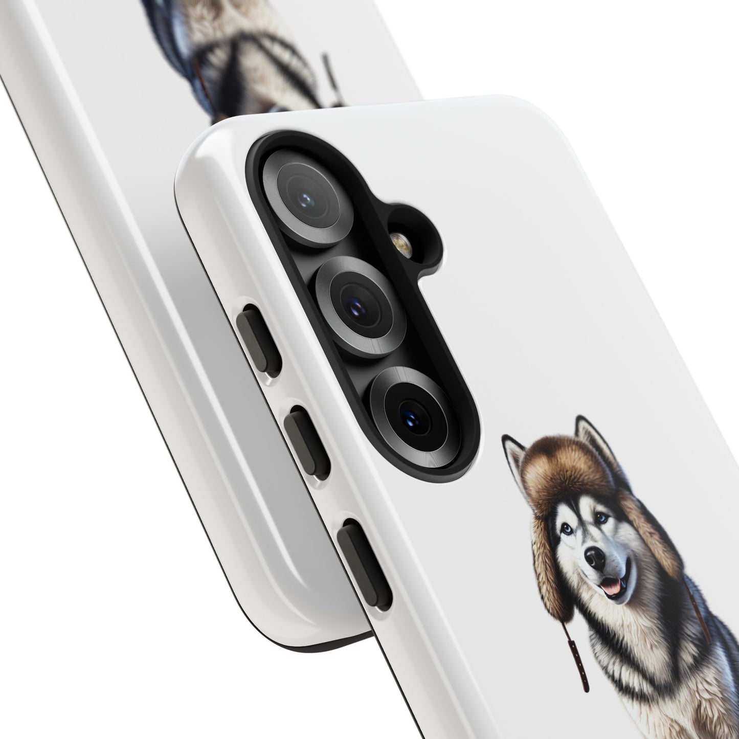 Husky Wearing a Fur Hunter Hat - Tough Phone Case
