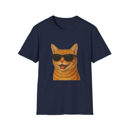 Orange Tabby Cat Wearing Sunglasses - Adult T-Shirt