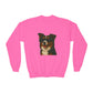 Australian Shepherd Dog Portrait Youth Crewneck Sweatshirt with Sunglasses Design